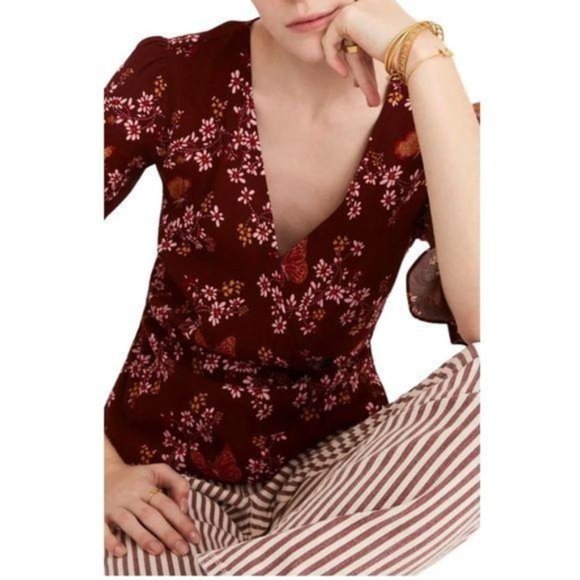 NWT MADEWELL | Tie Sleeve Wrap Front Top 6 - Picture 2 of 5